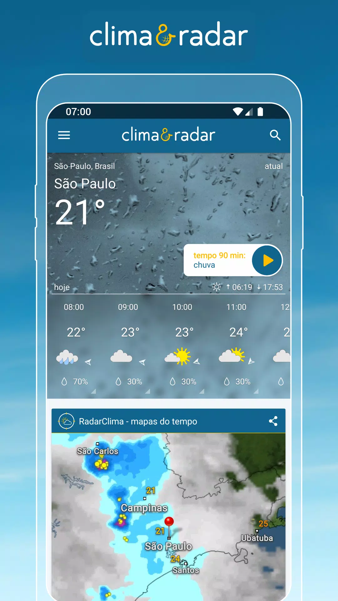 Clima & Radar - Previsão do tempo para iOS e Android