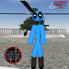 Blue DedPool Stickman Rope Hero Gangstar Crime Zeichen