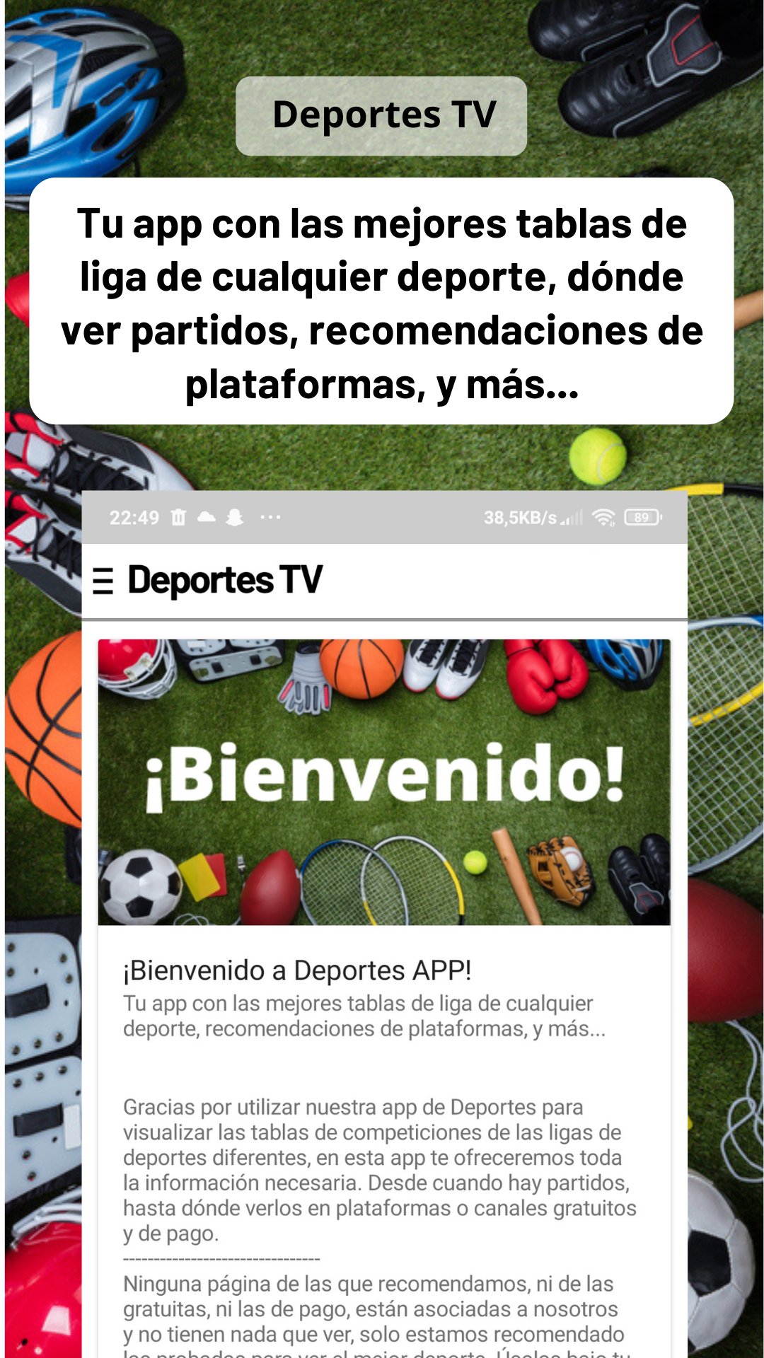 Deportes TV fútbol GRATIS en vivo, guías y ligas APK untuk Unduhan Android