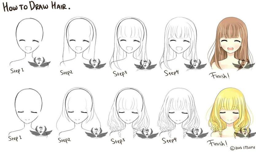 how to draw anime girl hair step by step