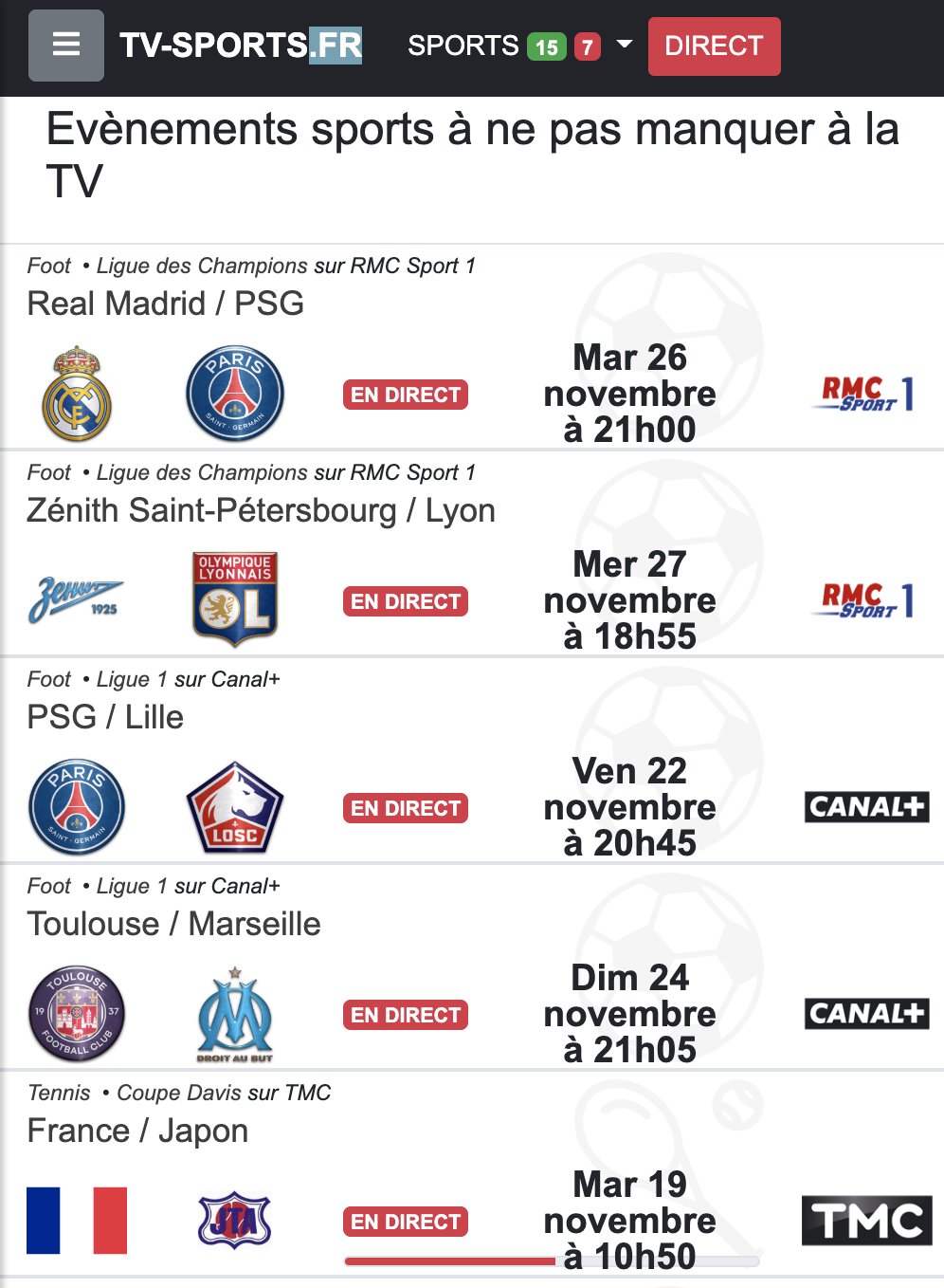 Sport tv program. TV Sport programme.