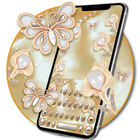 3D Golden Diamond Flower Pearl Keyboard Theme icono