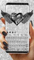 Glitter Silver Heart Keyboard Theme poster