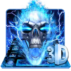 Horrible 3D Blue Flaming Skull Keyboard