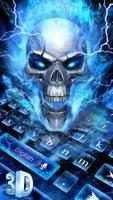 Horrible 3D Blue Flaming Skull Keyboard पोस्टर