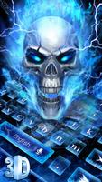 Horrible 3D Blue Flaming Skull Keyboard Affiche