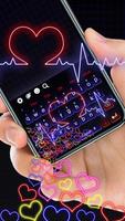 3D النيون Heartbeat خطورة لوحة المفاتيح الموضوع الملصق