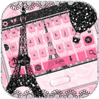 Pink Paris Rose Keyboard Eiffel Tower Theme آئیکن