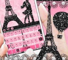 Pink Paris Rose Keyboard Eiffel Tower Theme پوسٹر