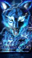 Blue fire Ice wolf keyboard Affiche