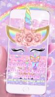 Pink Flower Unicorn Keyboard Theme syot layar 2