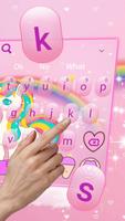 Cute Pink Animated Unicorn Keyboard Affiche