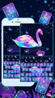 Neon Purple Galaxy Swan Keyboard Theme الملصق