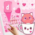 Pink Love Cup Cat Keyboard Theme simgesi