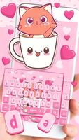 Pink Love Cup Cat Keyboard Theme Affiche