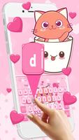 Pink Love Cup Cat Keyboard Theme capture d'écran 1