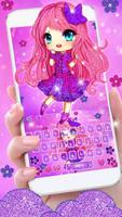 Cute Purple Glitter Girl Keyboard Theme اسکرین شاٹ 1