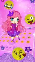 برنامه‌نما Cute Purple Glitter Girl Keyboard Theme عکس از صفحه
