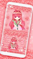 Pink Rose Cute Girl Keyboard Affiche