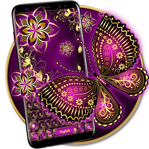 Purple Gold Butterfly Keyboard