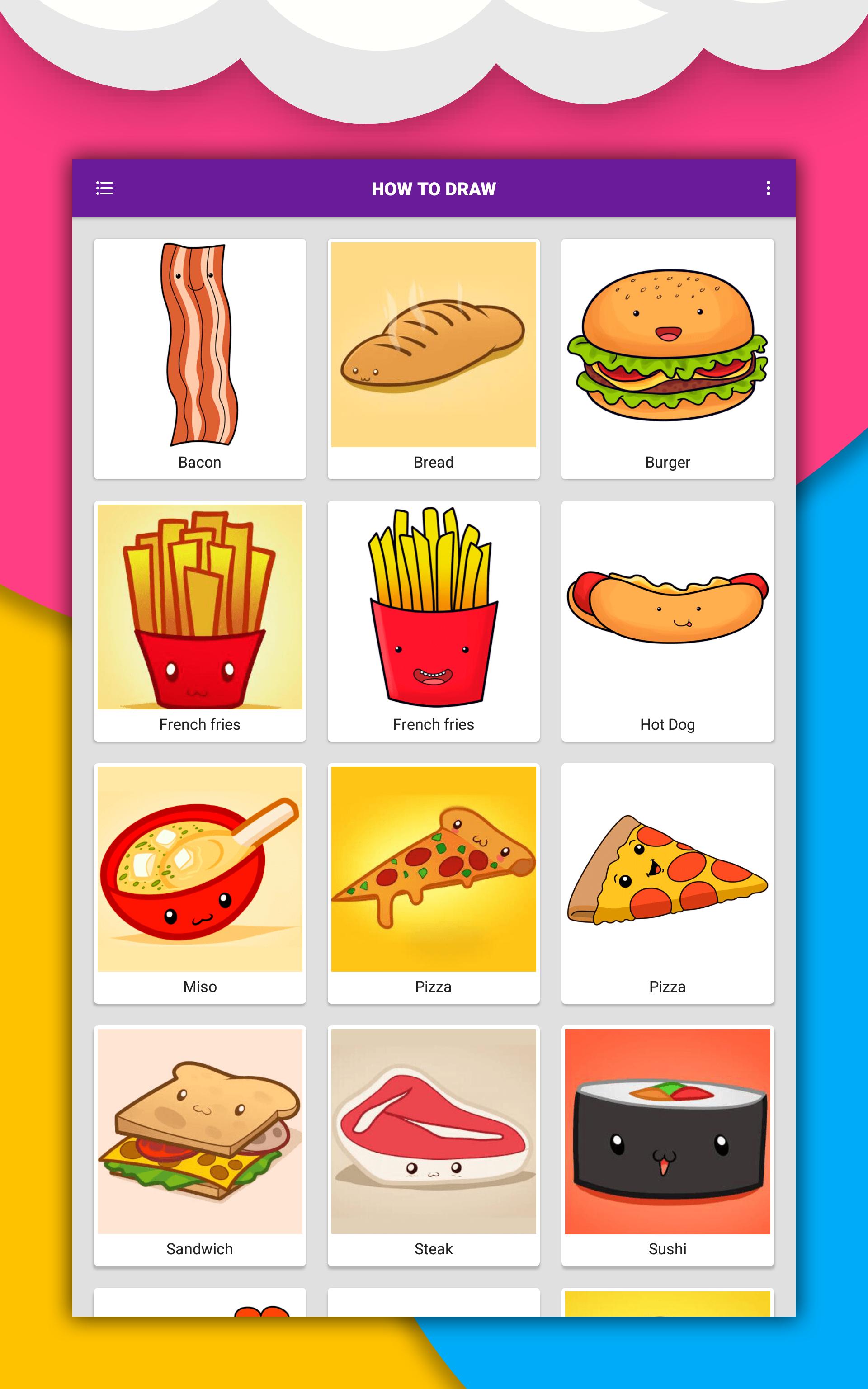picture Food Pizza Cute Easy Drawings how to draw cute food drinks step by