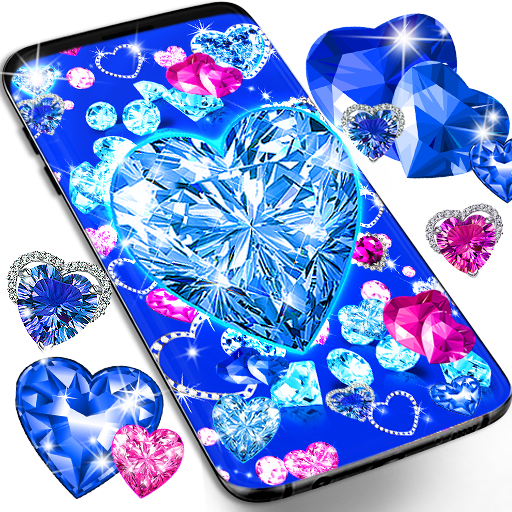 Голубые сердца бриллианты обои