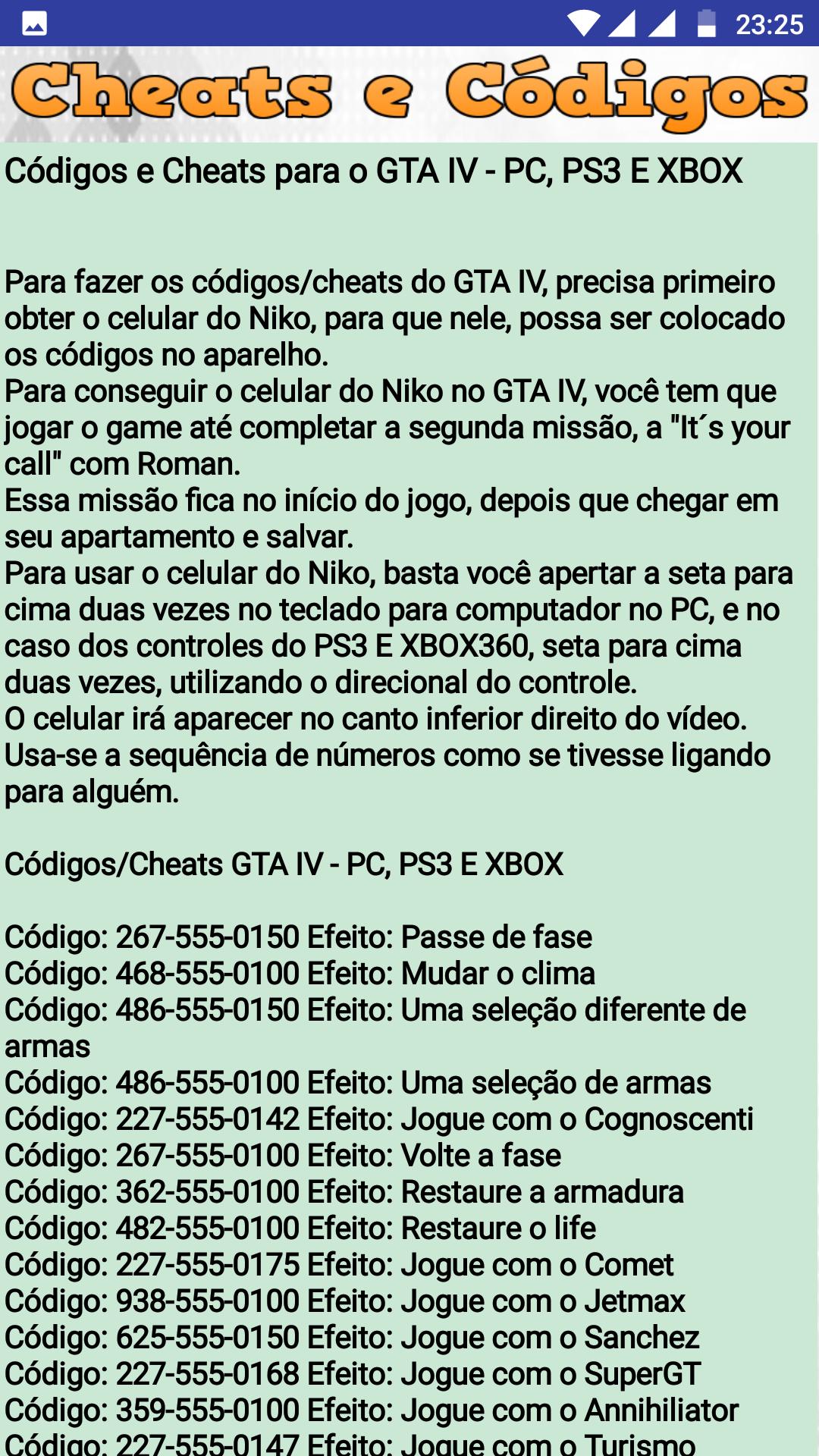 Códigos para o GTA 4 (PC)