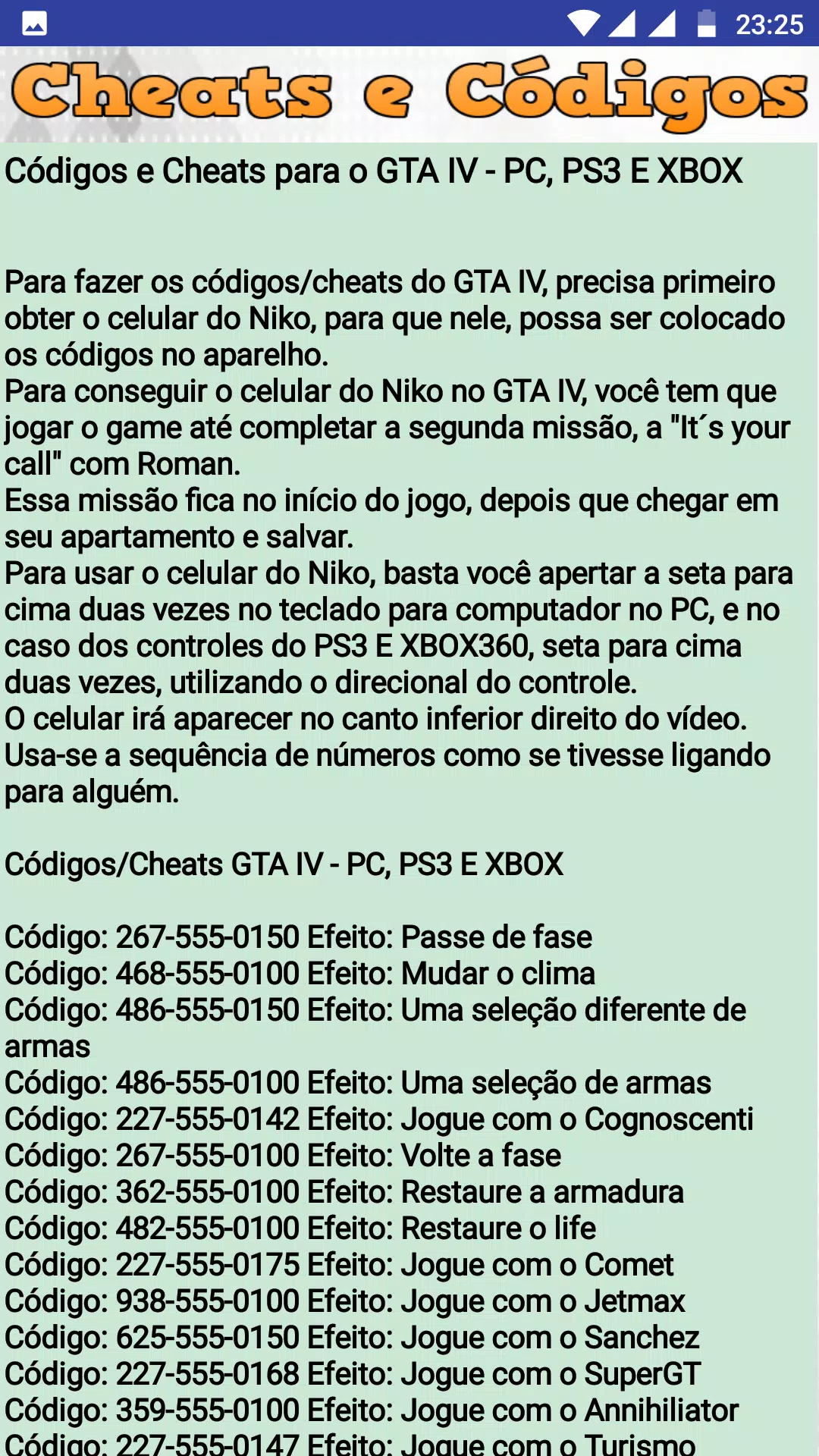 Todos os códigos do GTA IV atualizados 2020 
