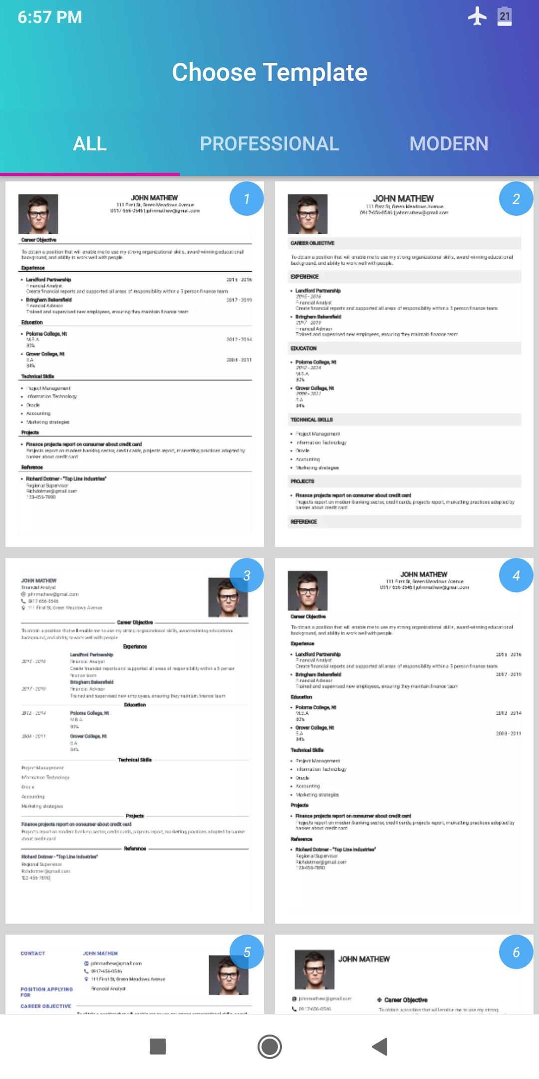 resume builder app free