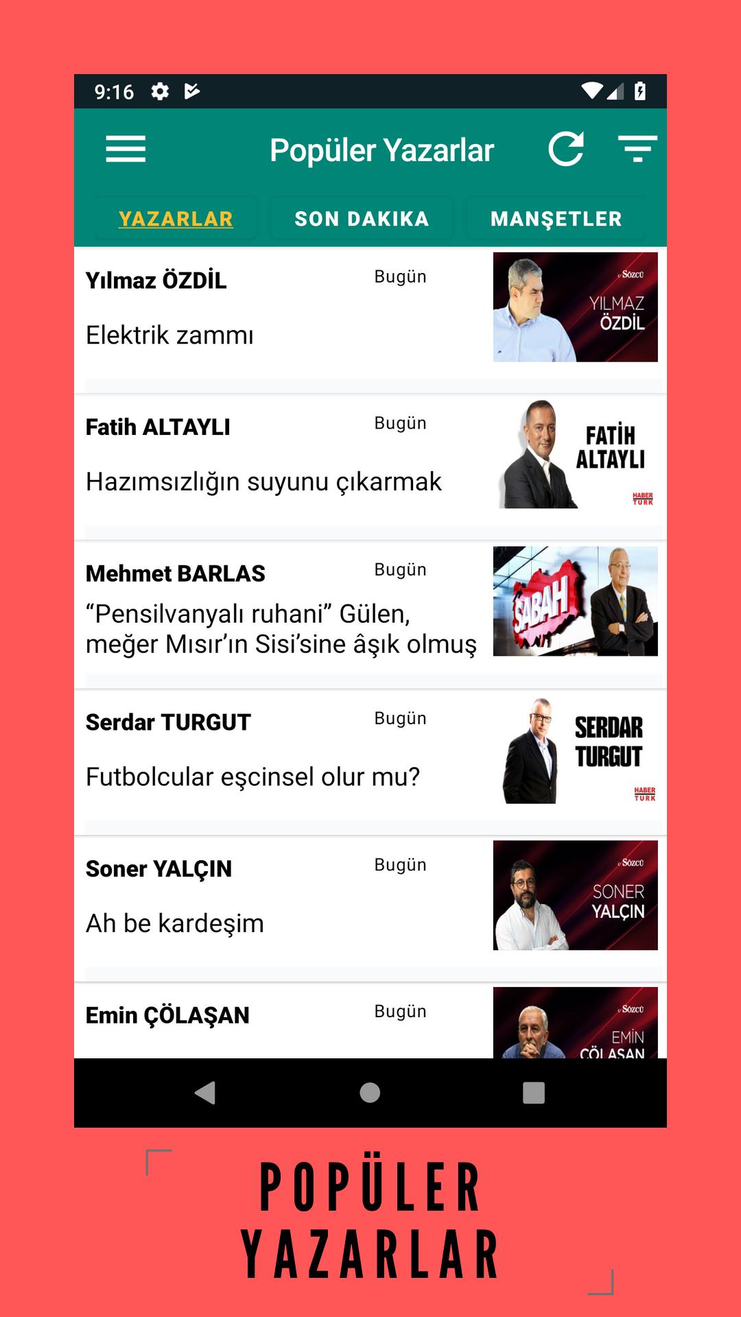 Köşe Yazarları, Haberler ve Gazete Manşetleri cho Android Tải về APK