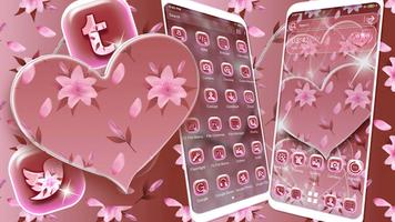 Pink Flower Heart Theme Affiche