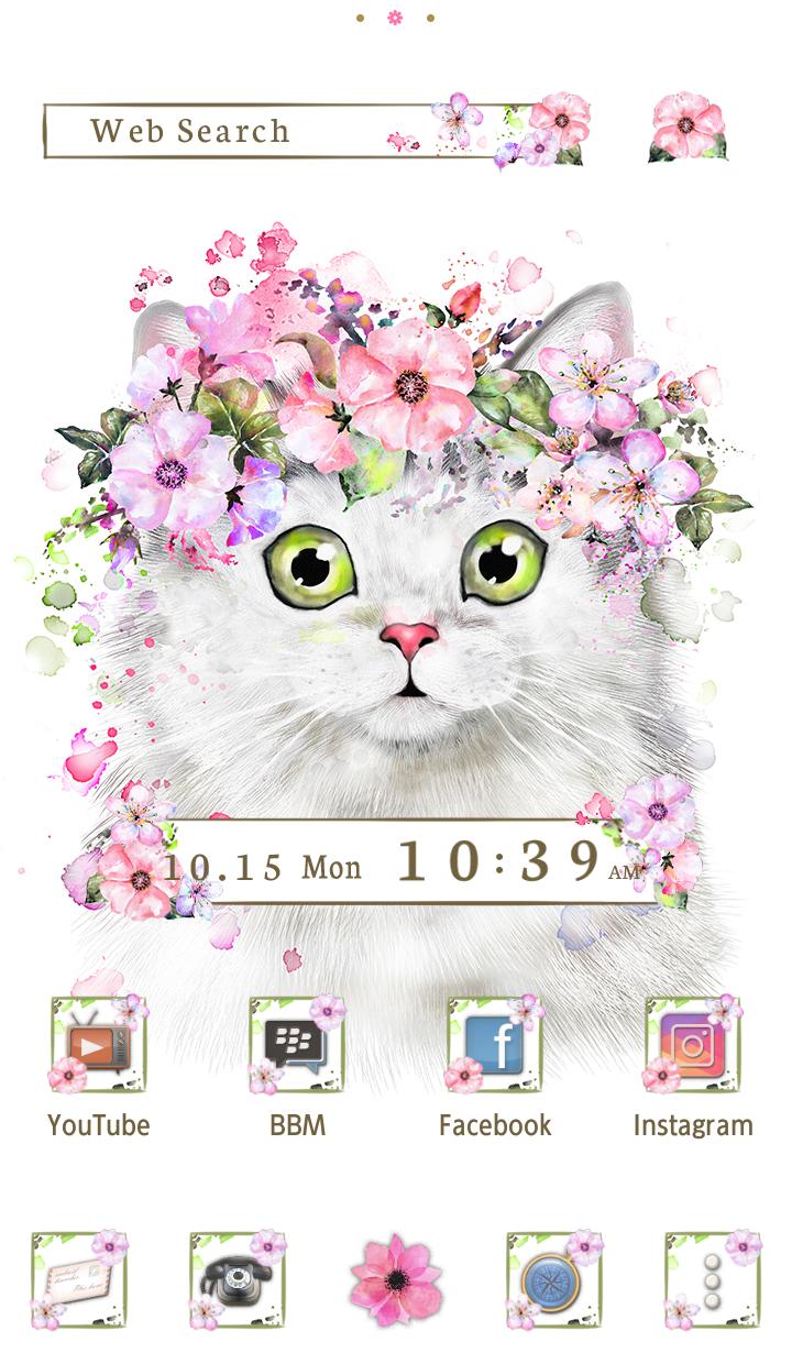 Android 用の かわいい壁紙アイコン 花かんむりの白猫 無料 Apk をダウンロード