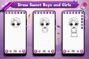 Learn to Draw Cute Girls Boys पोस्टर