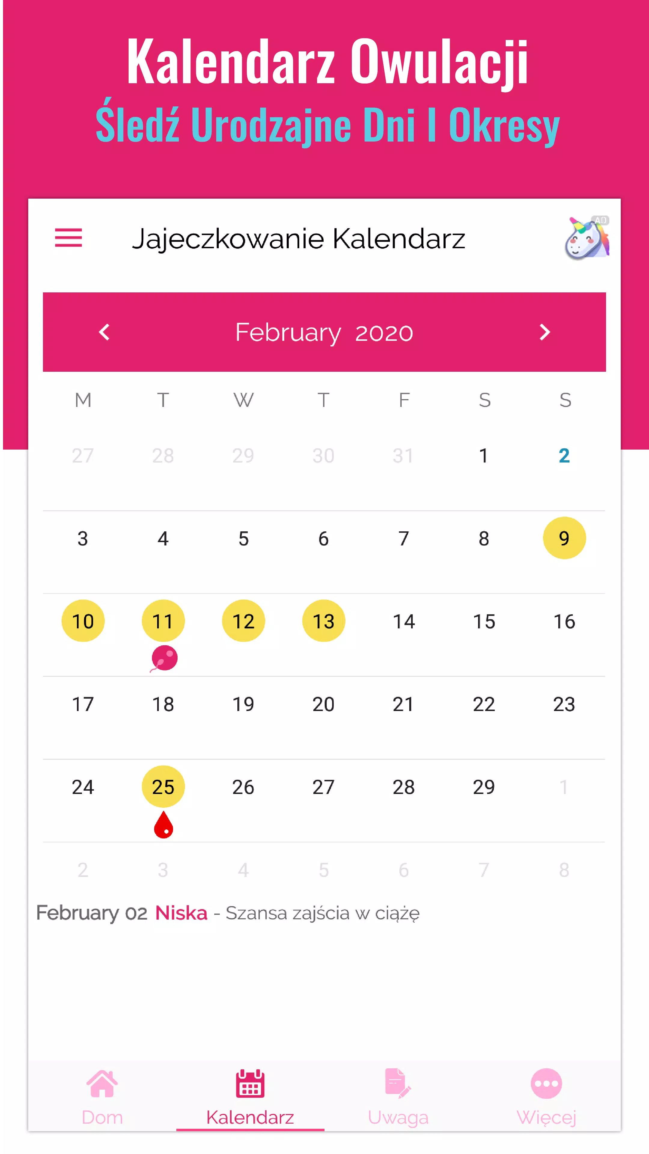 Kalkulator Owulacji - Kalendarz dni Płodnych APK do pobrania na Androida