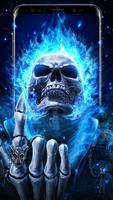 Blue Flaming Skull Affiche