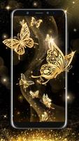 Mariposa del oro papel pintado en vivo Poster
