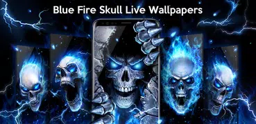 Blaue Feuer Schädel Live Wallpaper