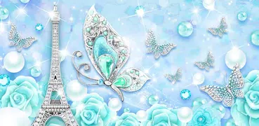 藍綠色奢華鑽石蝴蝶動態壁紙