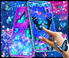 Blue glitz butterfly wallpaper plakat