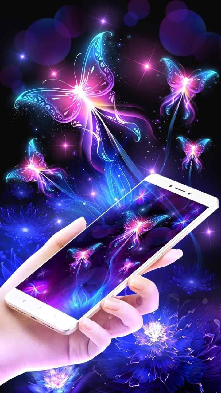 Android 用の 紫色のネオン蝶ライブ壁紙 Apk をダウンロード