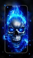 파란 불 두개골 라이브 벽지 포스터
