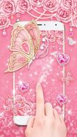 Розовая позолоченная бабочка Живые обои постер