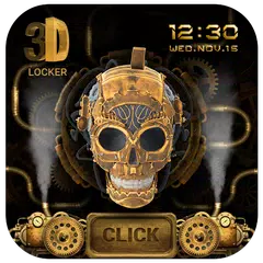 3D Golden Steampunk Skull Lock Screen