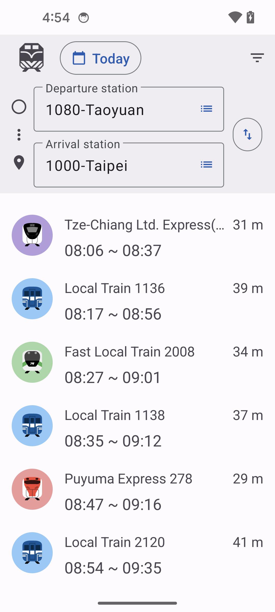 Taiwan Railway Schedule
