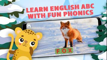英语，学习阅读和拯救动物。 教育游戏 学习英语的ABC。 海报