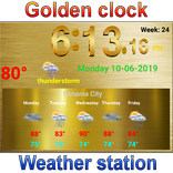 Full screen golden clock with weather