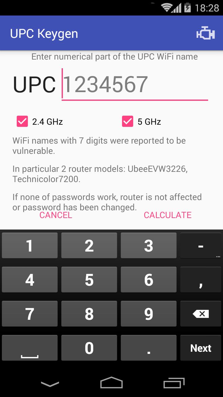 Keygen for UPC routers für Android - APK herunterladen