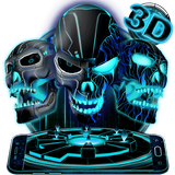 Neon Tech Evil Skull 3D Theme simgesi