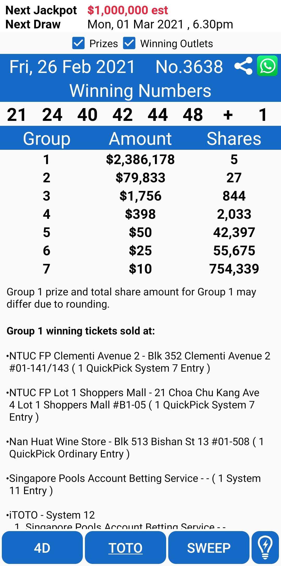 Singaporepools Toto 4d Results