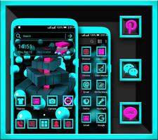 3D Cyan Ball Cubes Launcher Cartaz